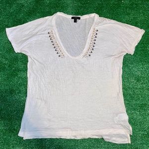 J. Crew Women's White T-Shirt w Aztec Details